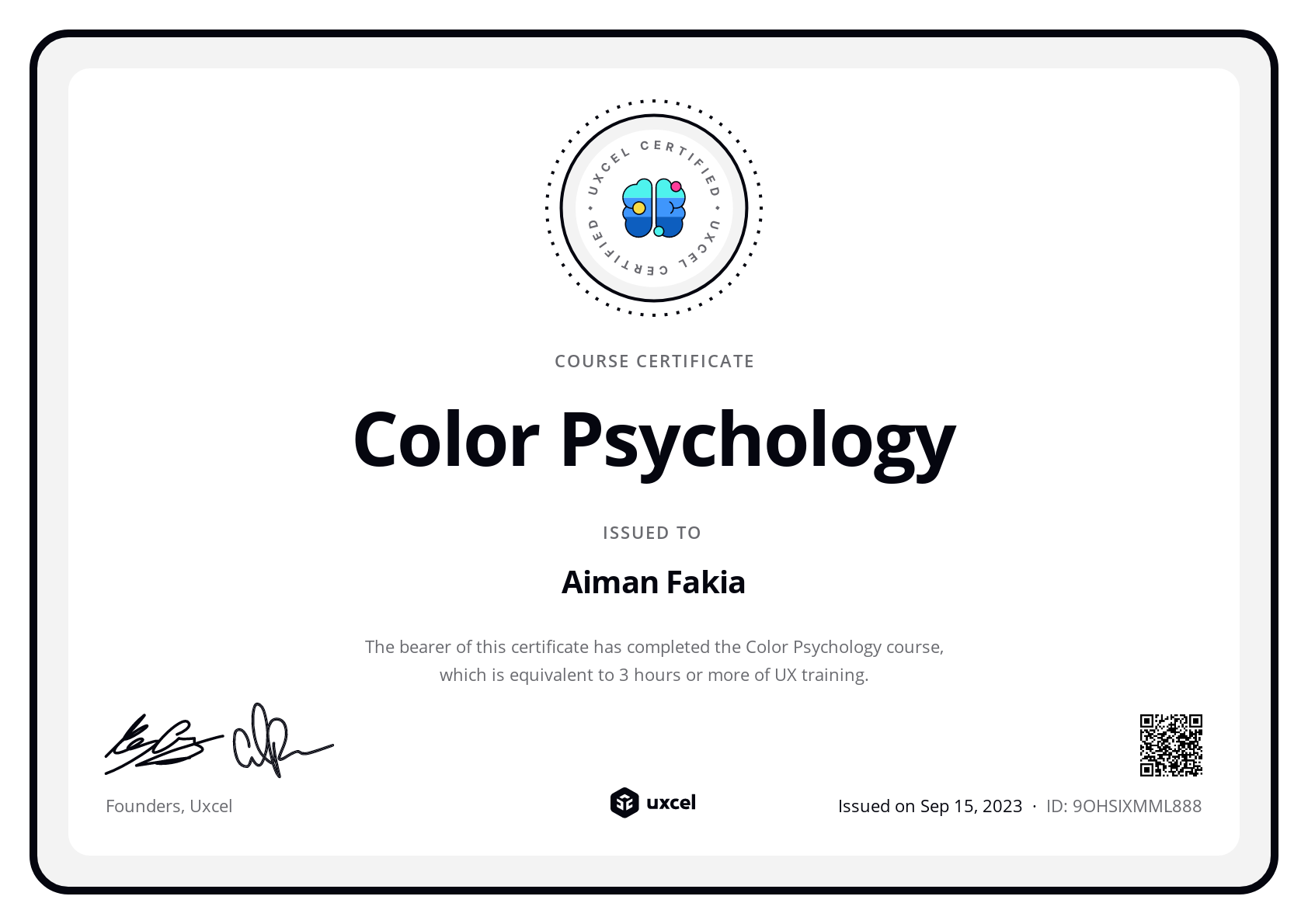Aiman Fakia's certificate